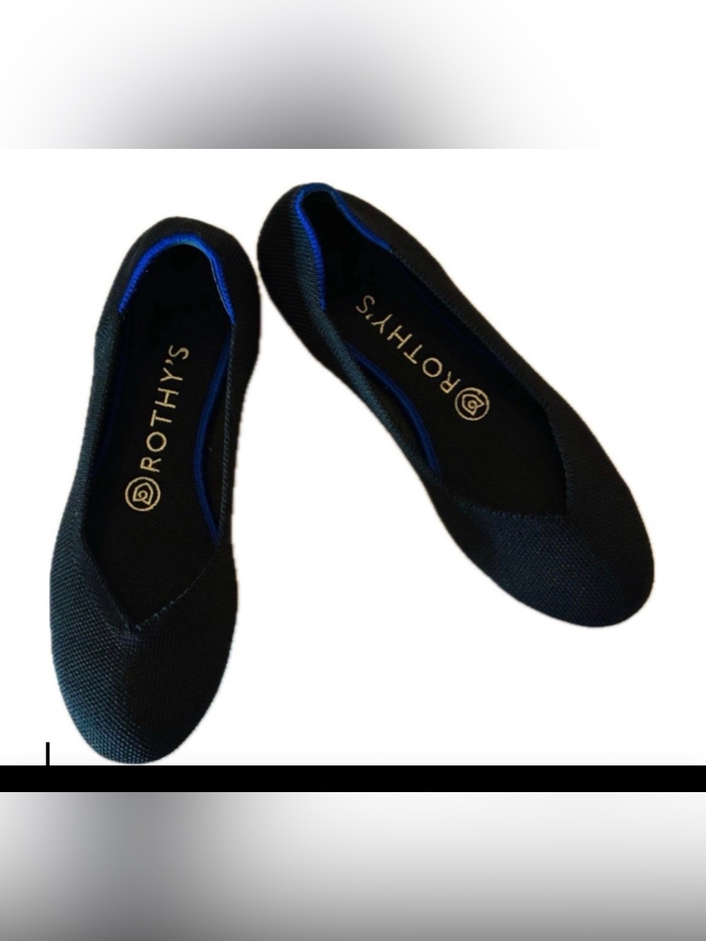 Rothy's Black Ballet Flats with Blue Trim Size 6